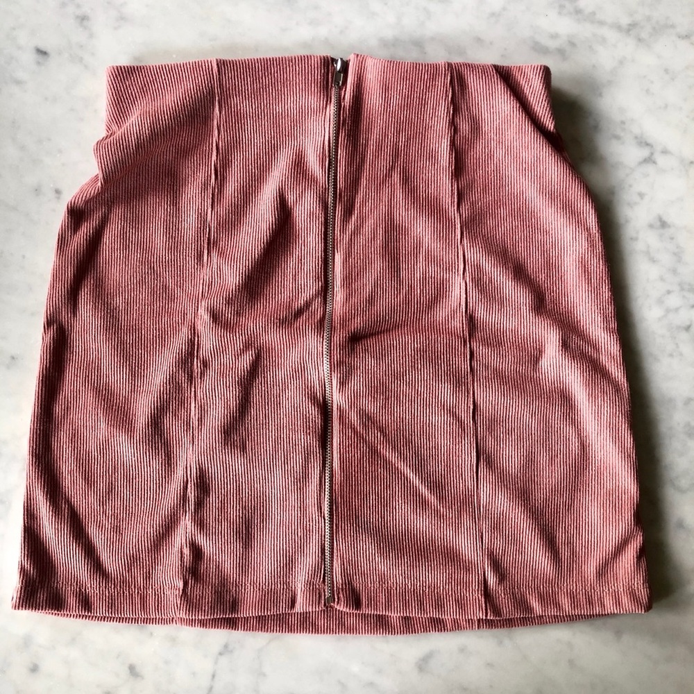 Mauve Corduroy-esq Front Zip Skirt